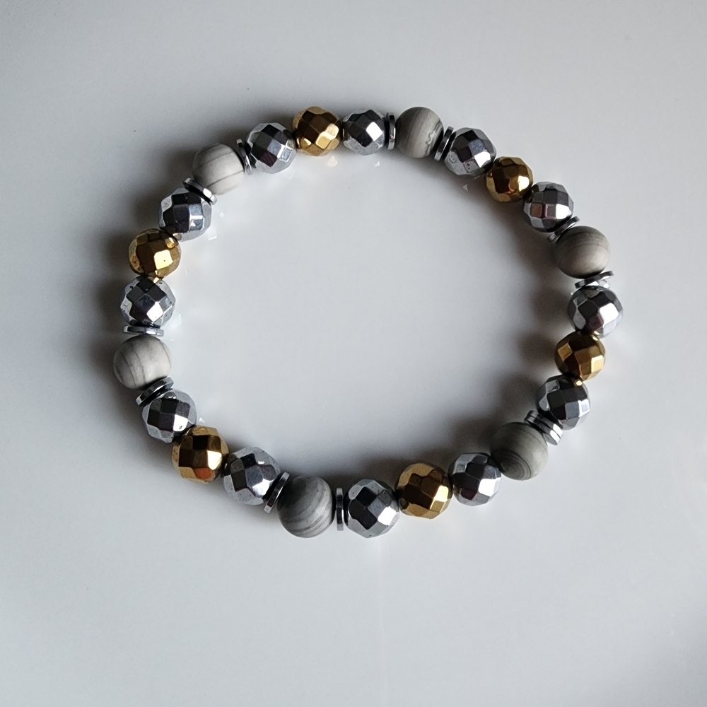 Gasped Zebra and Hematite Beaded Bracelet